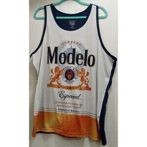 Cerveza Modelo Beer Men’s 2XL Tank Top Full Front Can Print EUC White Blue Note
